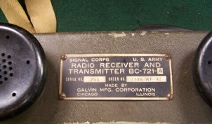 I.D. plate for BC-721 A radio show above.